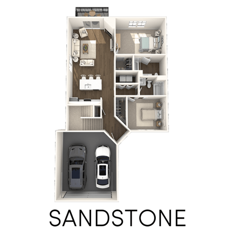 the sandstone floor plan with 2 bedrooms